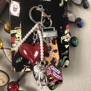 NEW Ed Hardy Red Heart and Leopard Print Keychain/Purse Charm